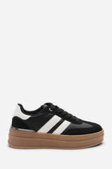 Yulia Black Platform Lace Up Trainers with White Side Stripes