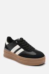 Yulia Black Platform Lace Up Trainers with White Side Stripes