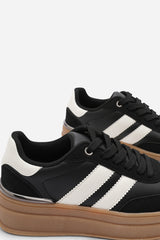 Yulia Black Platform Lace Up Trainers with White Side Stripes