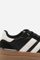 Yulia Black Platform Lace Up Trainers with White Side Stripes