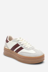 Yulia Grey Platform Lace Up Trainers with Wine Side Stripes