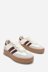 Yulia Grey Platform Lace Up Trainers with Wine Side Stripes