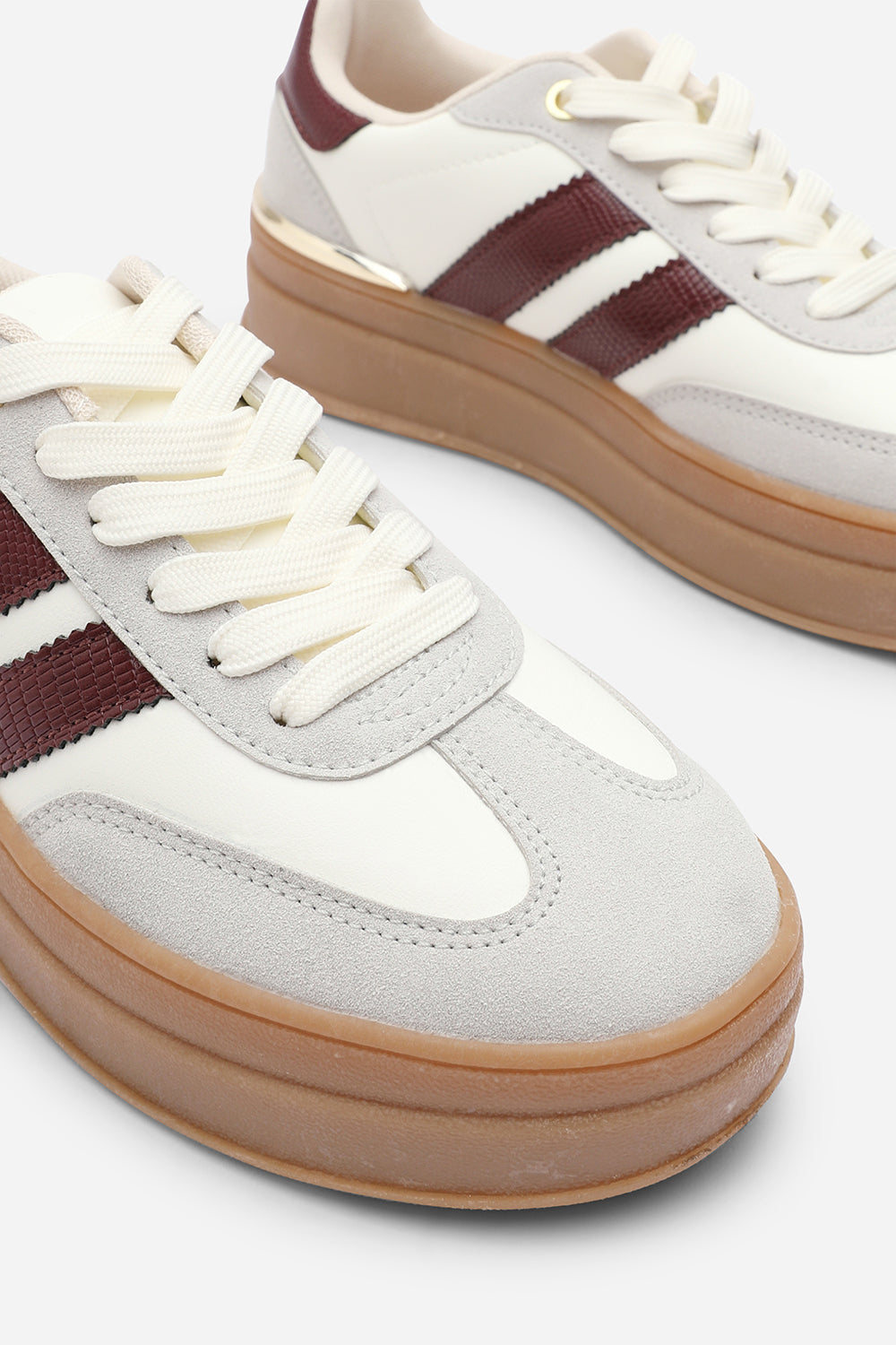 Yulia Grey Platform Lace Up Trainers with Wine Side Stripes