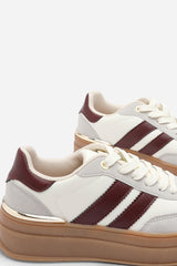 Yulia Grey Platform Lace Up Trainers with Wine Side Stripes