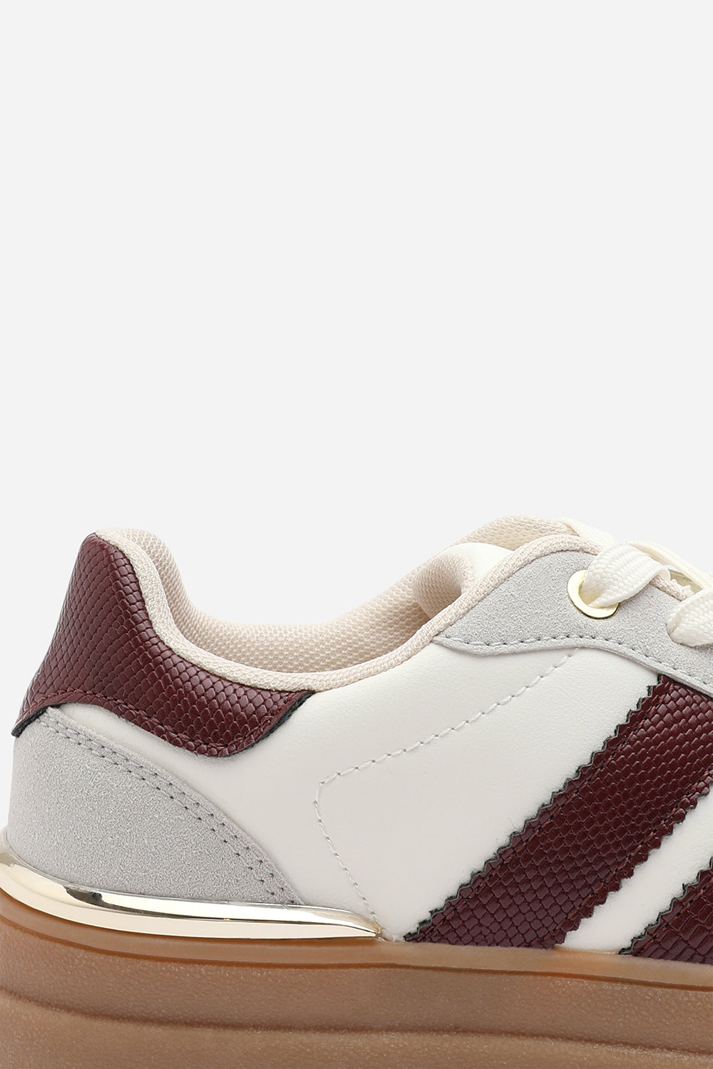 Yulia Grey Platform Lace Up Trainers with Wine Side Stripes