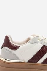 Yulia Grey Platform Lace Up Trainers with Wine Side Stripes