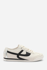 Brisa Beige Court Lace up Trainer with Black Stripe detail