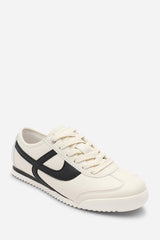 Brisa Beige Court Lace up Trainer with Black Stripe detail
