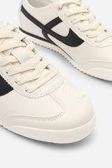 Brisa Beige Court Lace up Trainer with Black Stripe detail