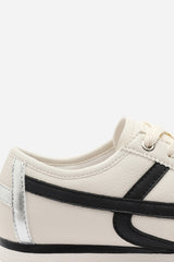 Brisa Beige Court Lace up Trainer with Black Stripe detail