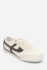 Brisa Beige Court Lace up Trainer with Brown Stripe detail