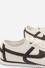 Brisa Beige Court Lace up Trainer with Brown Stripe detail
