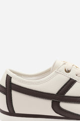 Brisa Beige Court Lace up Trainer with Brown Stripe detail