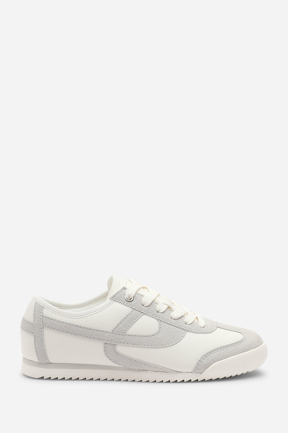 Brisa White Court Lace up Trainer with Grey  Stripe detail