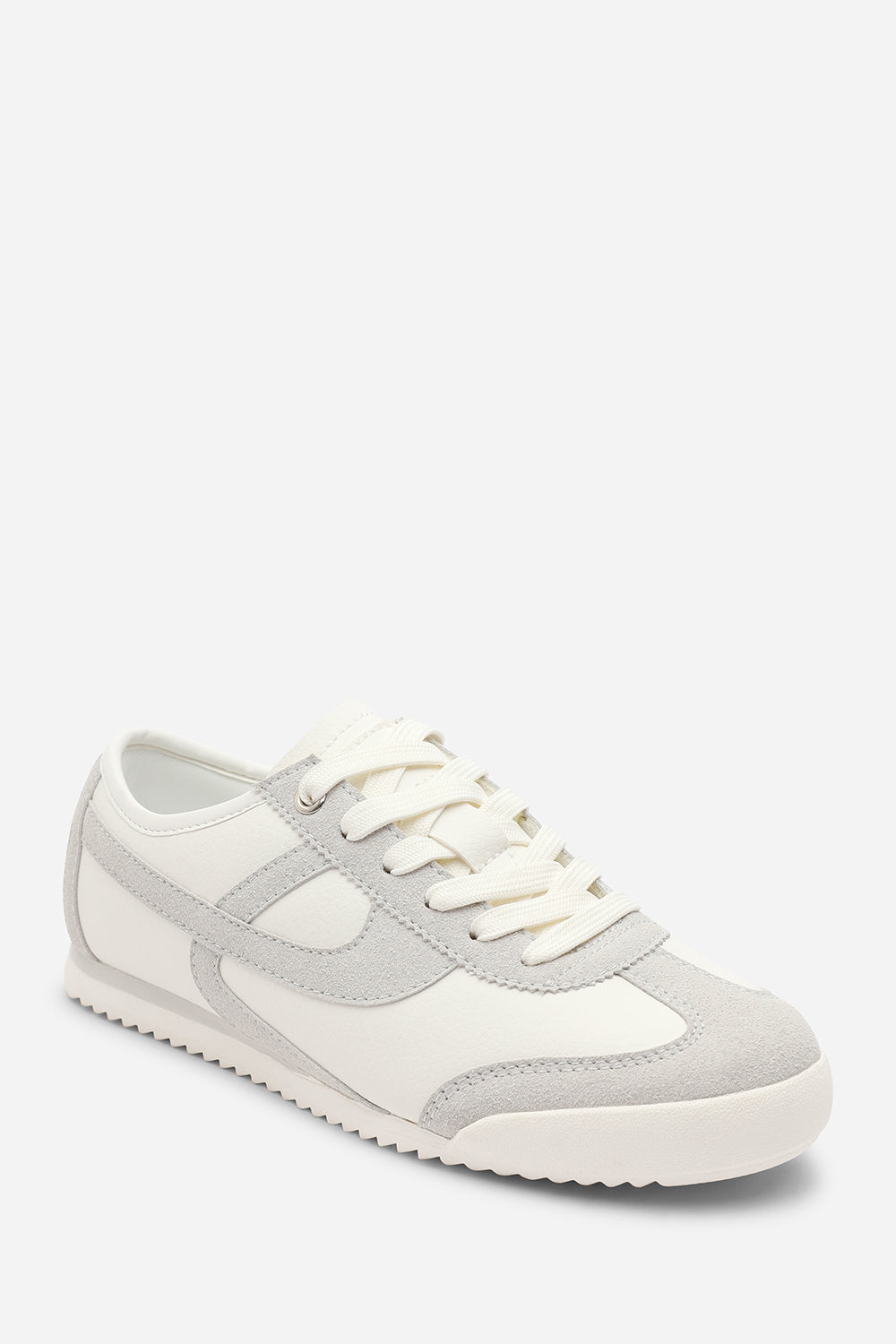 Brisa White Court Lace up Trainer with Grey  Stripe detail