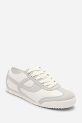 Brisa White Court Lace up Trainer with Grey  Stripe detail