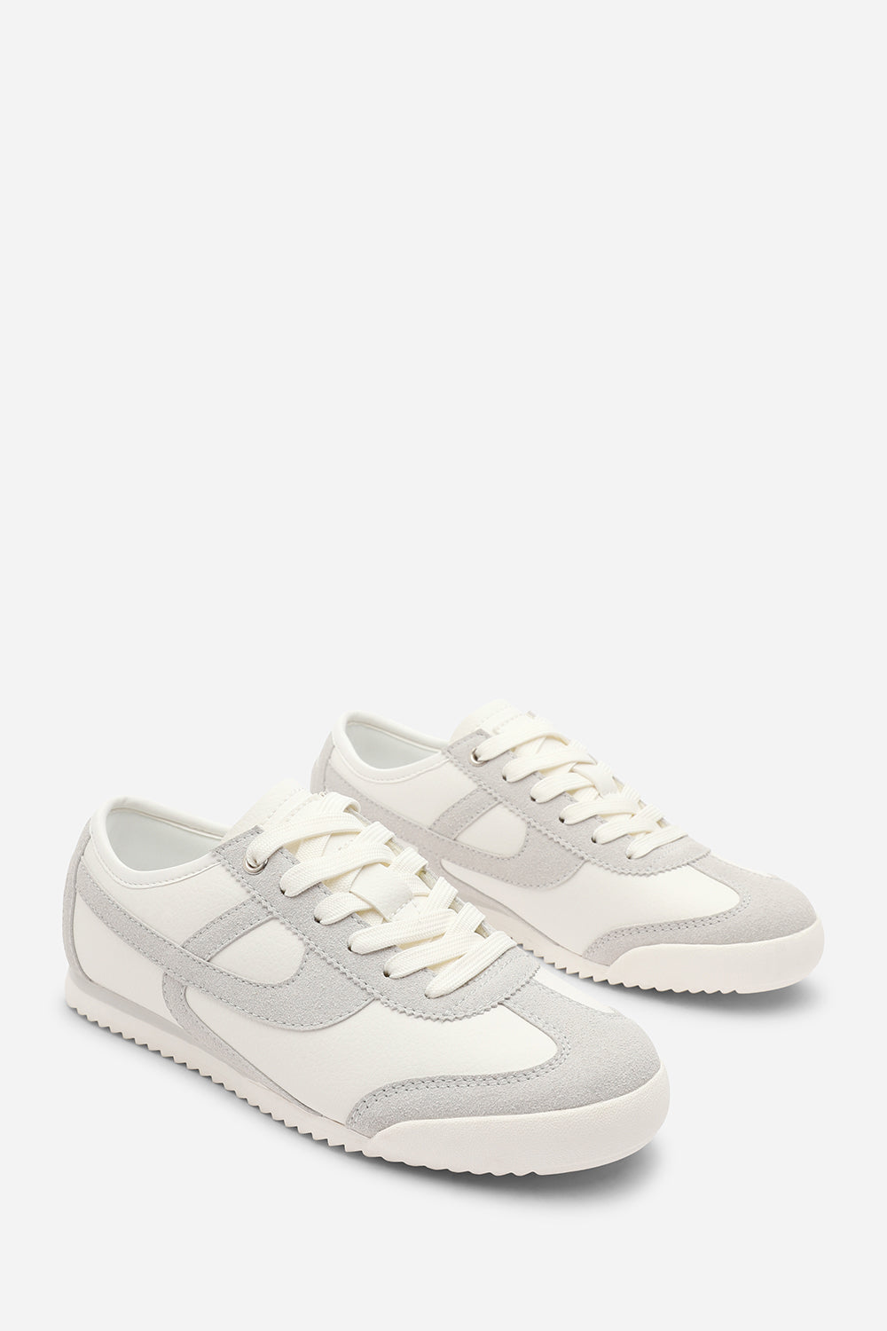 Brisa White Court Lace up Trainer with Grey  Stripe detail