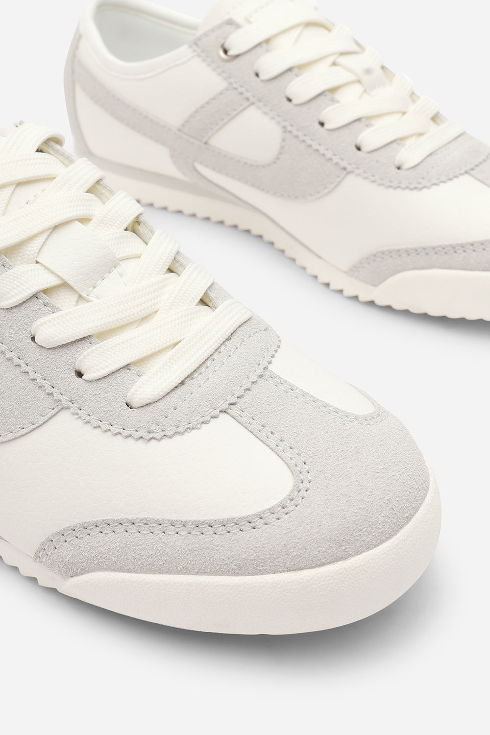 Brisa White Court Lace up Trainer with Grey  Stripe detail