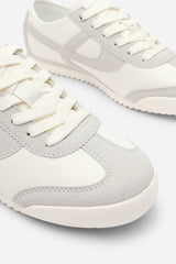 Brisa White Court Lace up Trainer with Grey  Stripe detail