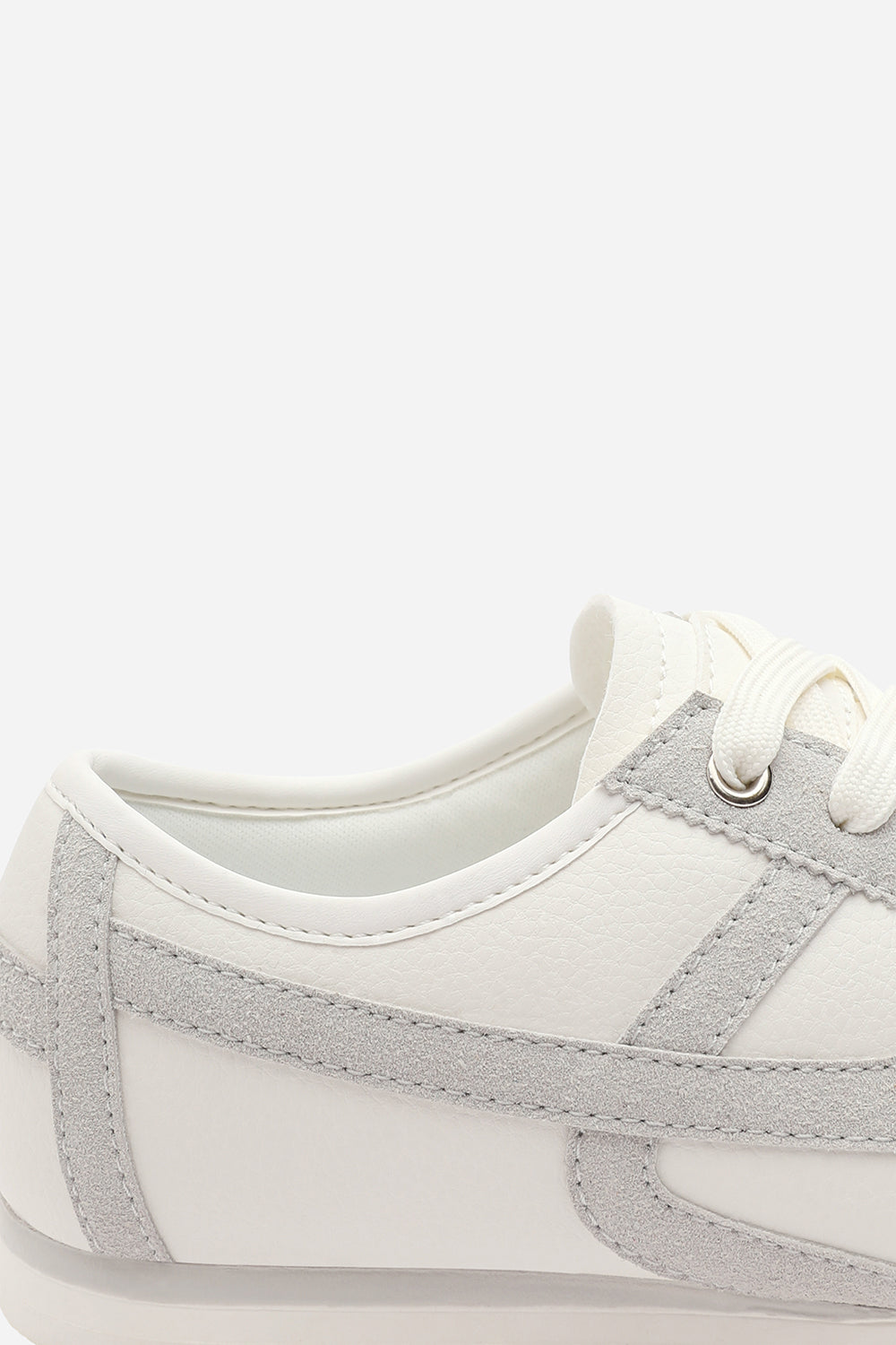 Brisa White Court Lace up Trainer with Grey  Stripe detail