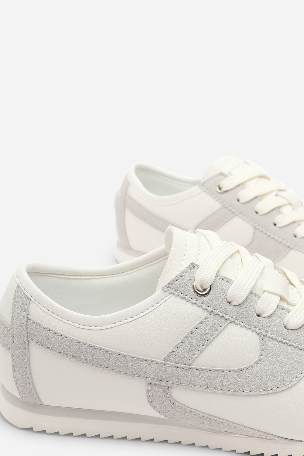 Brisa White Court Lace up Trainer with Grey  Stripe detail