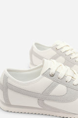 Brisa White Court Lace up Trainer with Grey  Stripe detail