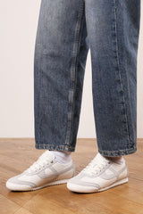 Brisa White Court Lace up Trainer with Grey  Stripe detail