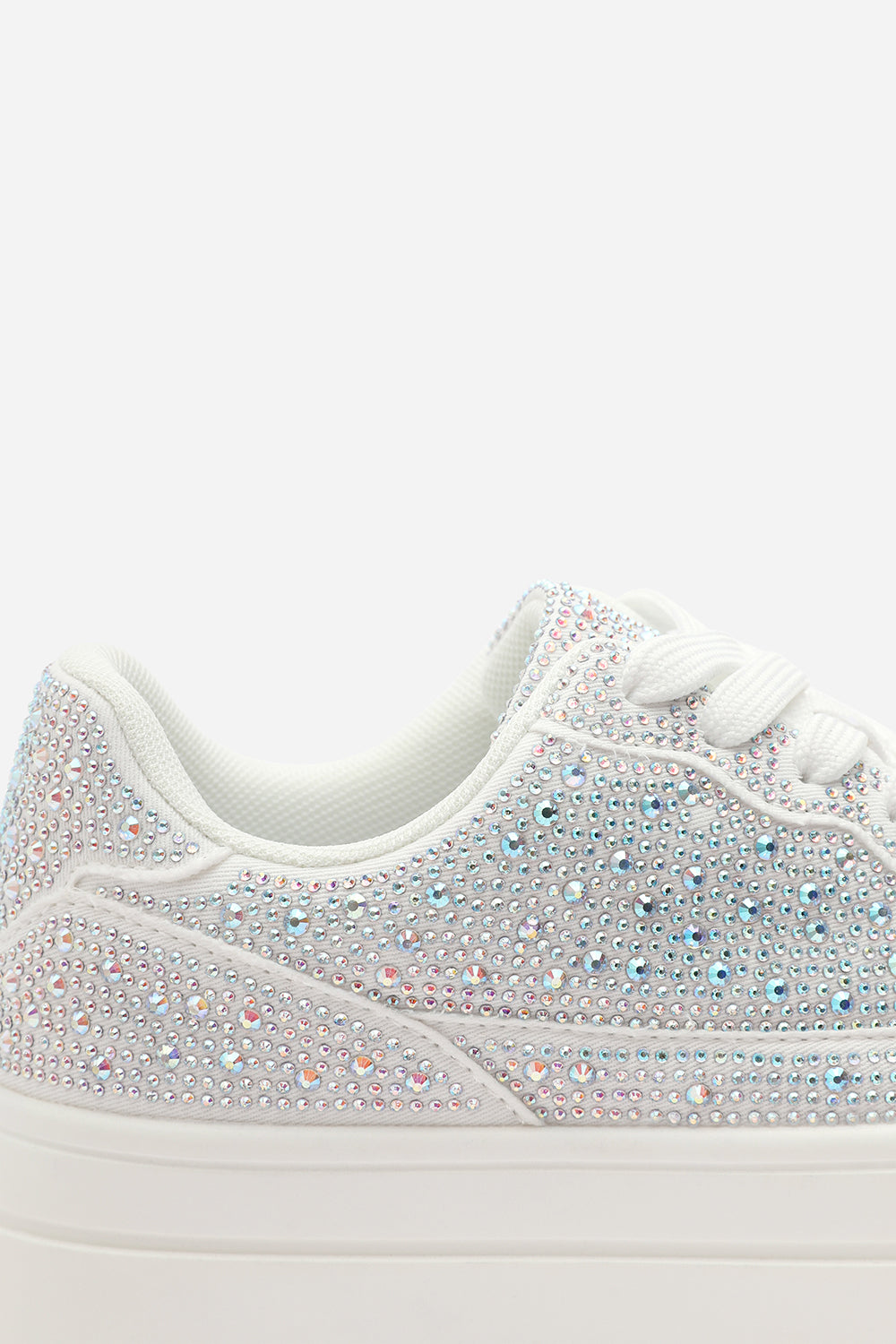 Caia White Wedge Lace Up trainer with Silver diamante Detail