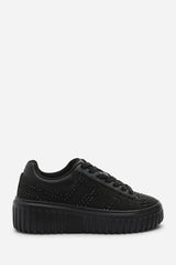Darcia Black Lace Up Trainer with Diamante pattern and chunky sole