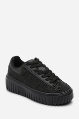 Darcia Black Lace Up Trainer with Diamante pattern and chunky sole