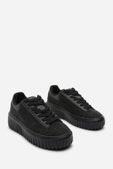 Darcia Black Lace Up Trainer with Diamante pattern and chunky sole