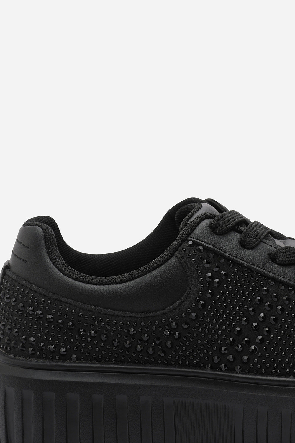 Darcia Black Lace Up Trainer with Diamante pattern and chunky sole
