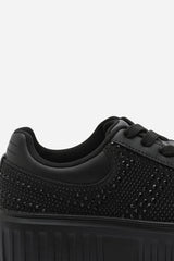 Darcia Black Lace Up Trainer with Diamante pattern and chunky sole