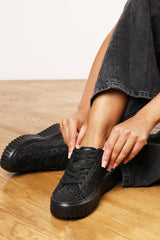Darcia Black Lace Up Trainer with Diamante pattern and chunky sole