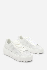 Darcia White and Silver Lace Up Trainer with Diamante pattern and chunky sole