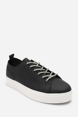 Eliane Black Low Wedge Trainer with Silver Lace up detail