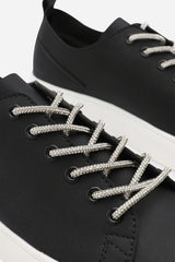 Eliane Black Low Wedge Trainer with Silver Lace up detail