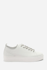 Eliane White Low Wedge Trainer with Silver Lace up detail