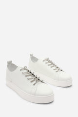 Eliane White Low Wedge Trainer with Silver Lace up detail