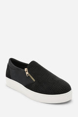 Florina Black Zip detail Trainer with Diamante Toe