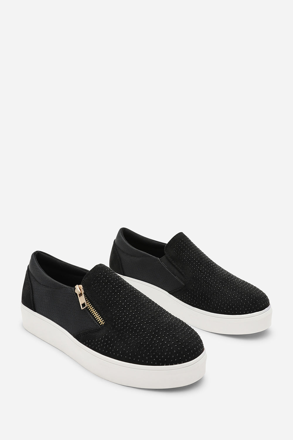 Florina Black Zip detail Trainer with Diamante Toe