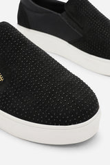 Florina Black Zip detail Trainer with Diamante Toe