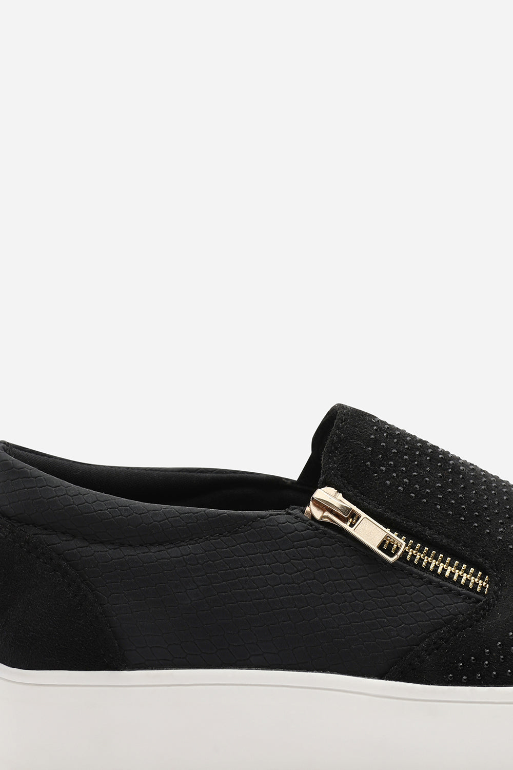 Florina Black Zip detail Trainer with Diamante Toe