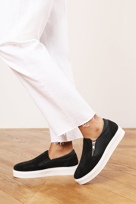 Florina Black Zip detail Trainer with Diamante Toe