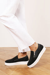 Florina Black Zip detail Trainer with Diamante Toe