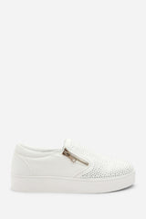 Florina White Zip detail Trainer with Diamante Toe
