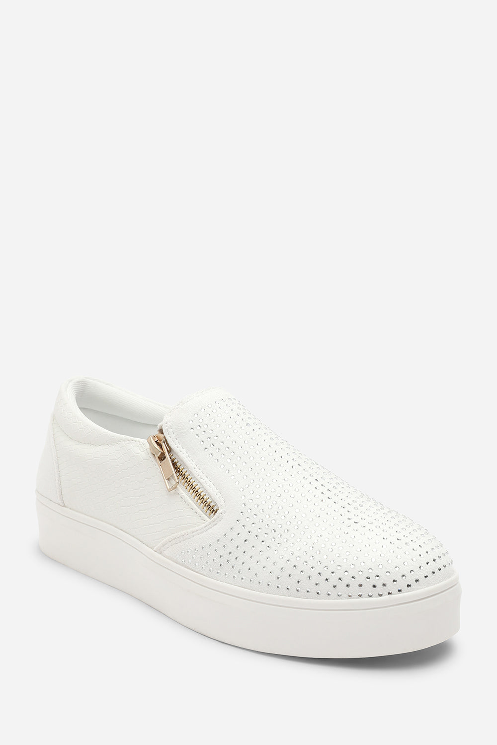 Florina White Zip detail Trainer with Diamante Toe