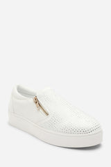 Florina White Zip detail Trainer with Diamante Toe