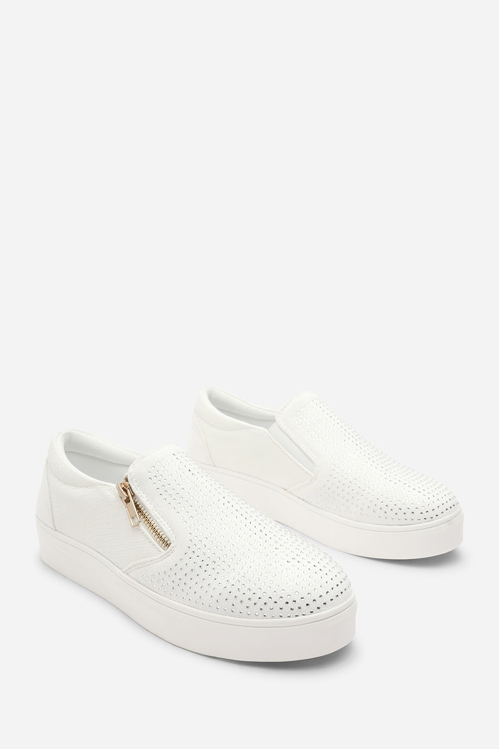 Florina White Zip detail Trainer with Diamante Toe