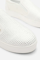 Florina White Zip detail Trainer with Diamante Toe